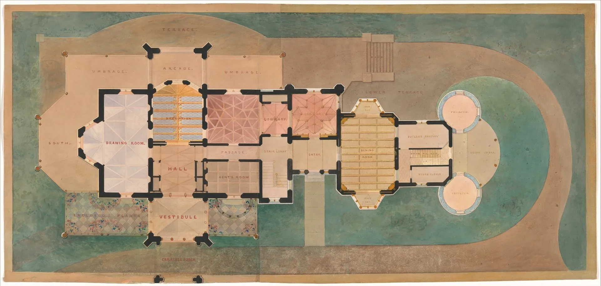 Lyndhurst, Tarrytown, facade photograph drawn by facadetool